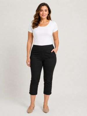 Alternative view of Παντελόνι κάπρι ψηλόμεσο με κουμπιά plus size