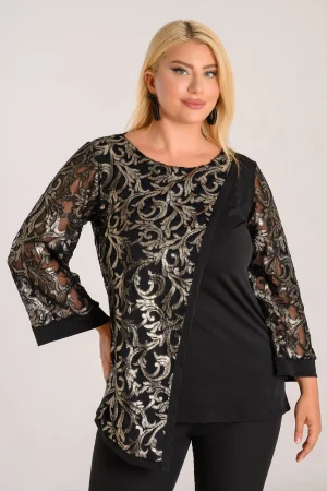 Μπλούζα με χρυσές λεπτομέρειες Plus size
