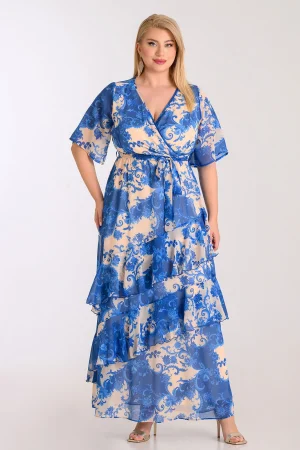 Alternative view of Maxi φόρεμα μουσελίνα με print και βολάν plus size