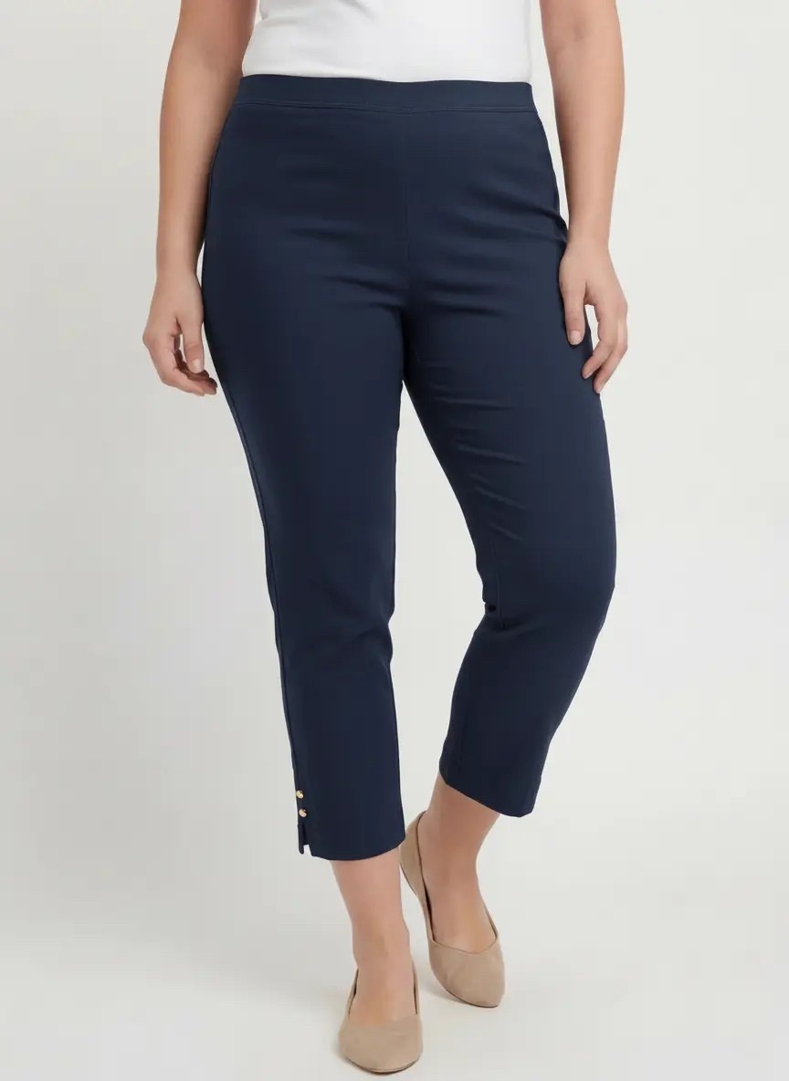 Παντελόνι κάπρι ψηλόμεσο με κουμπιά plus size