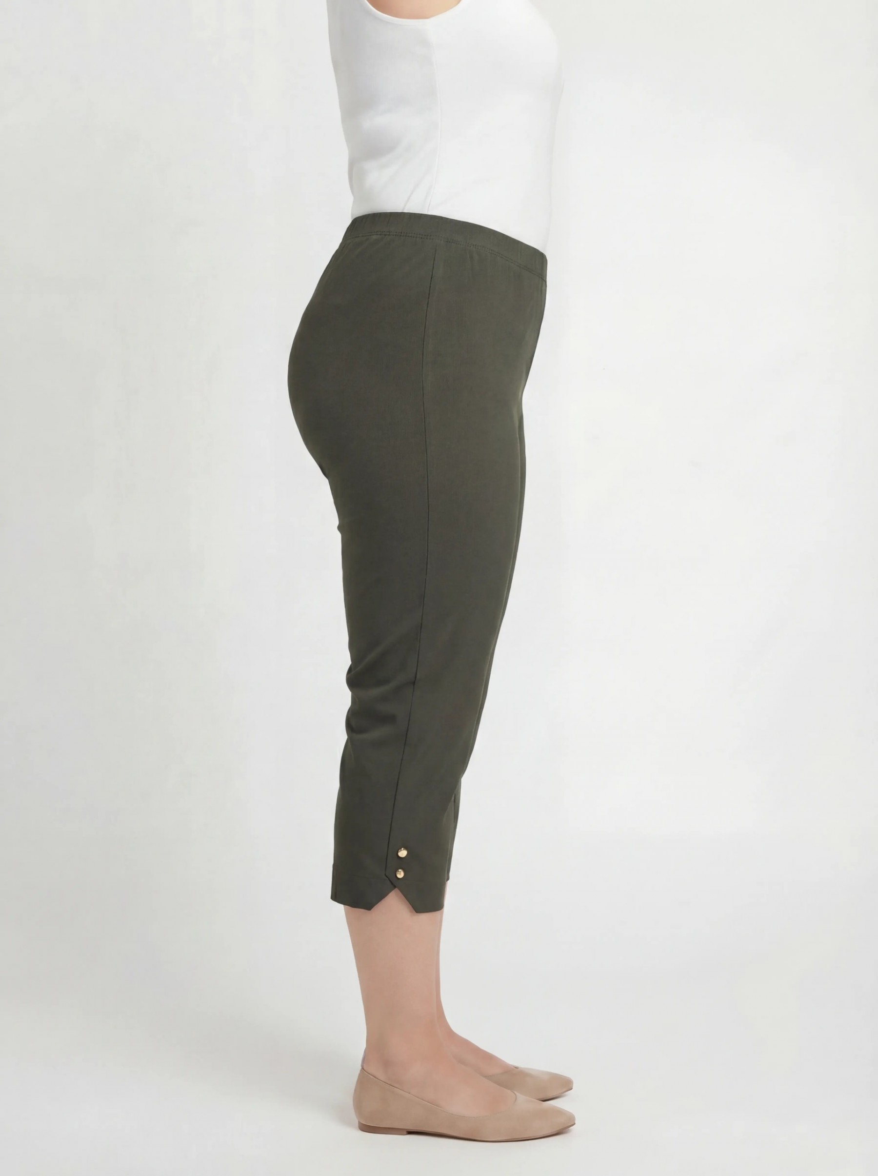 Παντελόνι κάπρι ψηλόμεσο με κουμπιά plus size - Image 3