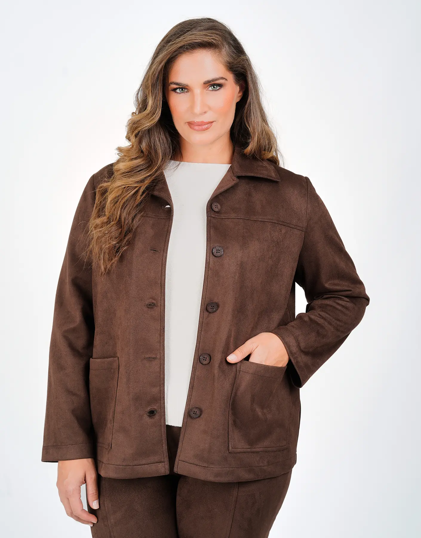 Suede jacket με κουμπιά plus size