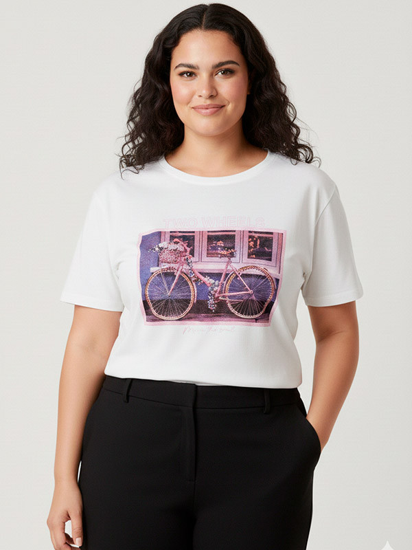 Μπλούζα κοντομάνικη με στάμπα plus size
