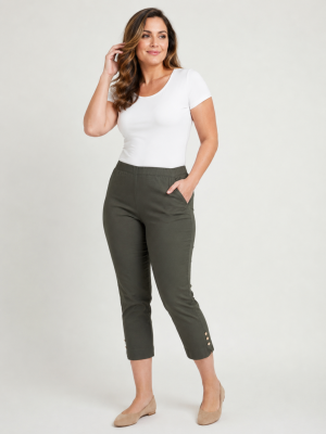 Alternative view of Παντελόνι κάπρι ψηλόμεσο με κουμπιά plus size