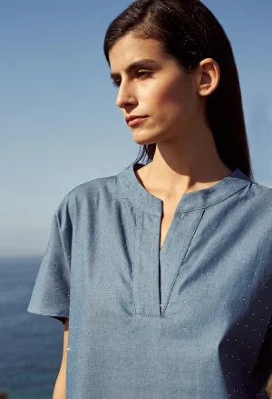 Alternative view of Μπλούζα μακριά με στρας