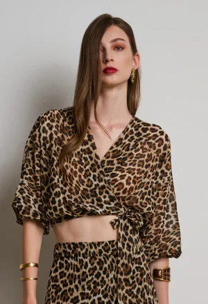 Κρουαζέ τοπ animal print με δέσιμο