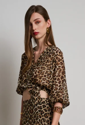 Alternative view of Κρουαζέ τοπ animal print με δέσιμο