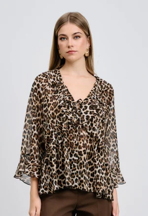 Μπλούζα animal print με βολάν
