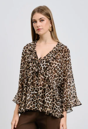 Alternative view of Μπλούζα animal print με βολάν