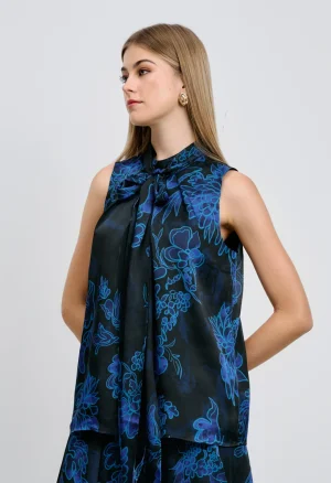 Alternative view of Αμάνικη μπλούζα με φιόγκο και φλοράλ σχέδιο