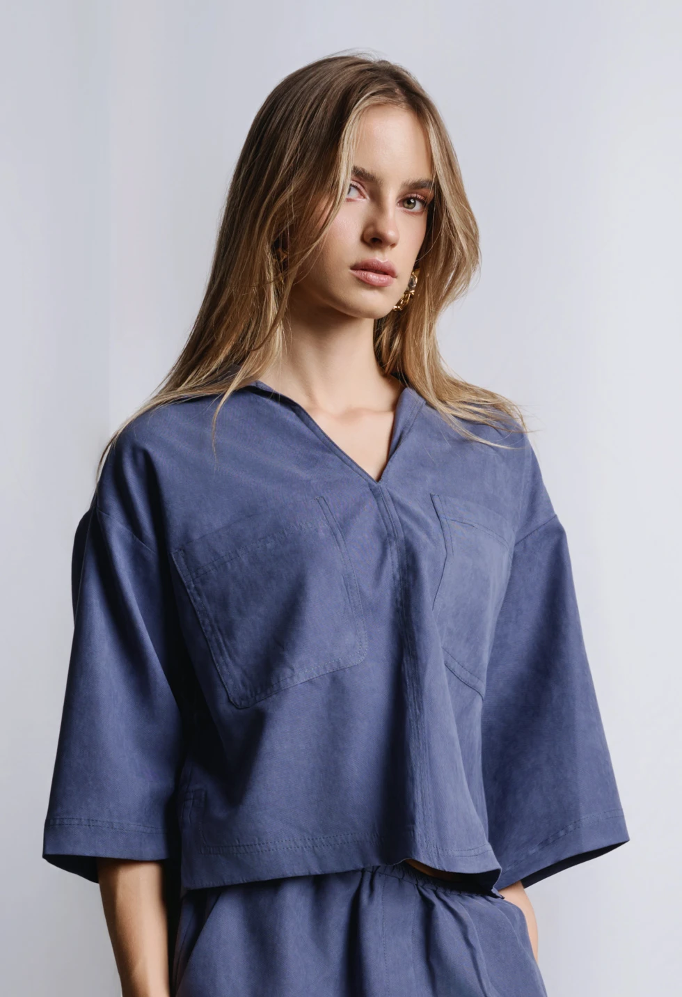 Μπλούζα oversize με κοντό μανίκι - Μπλέ