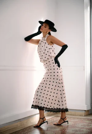 Alternative view of Μπλούζα σατινέ πουά με ασύμμετρη ντραπέ λαιμόκοψη