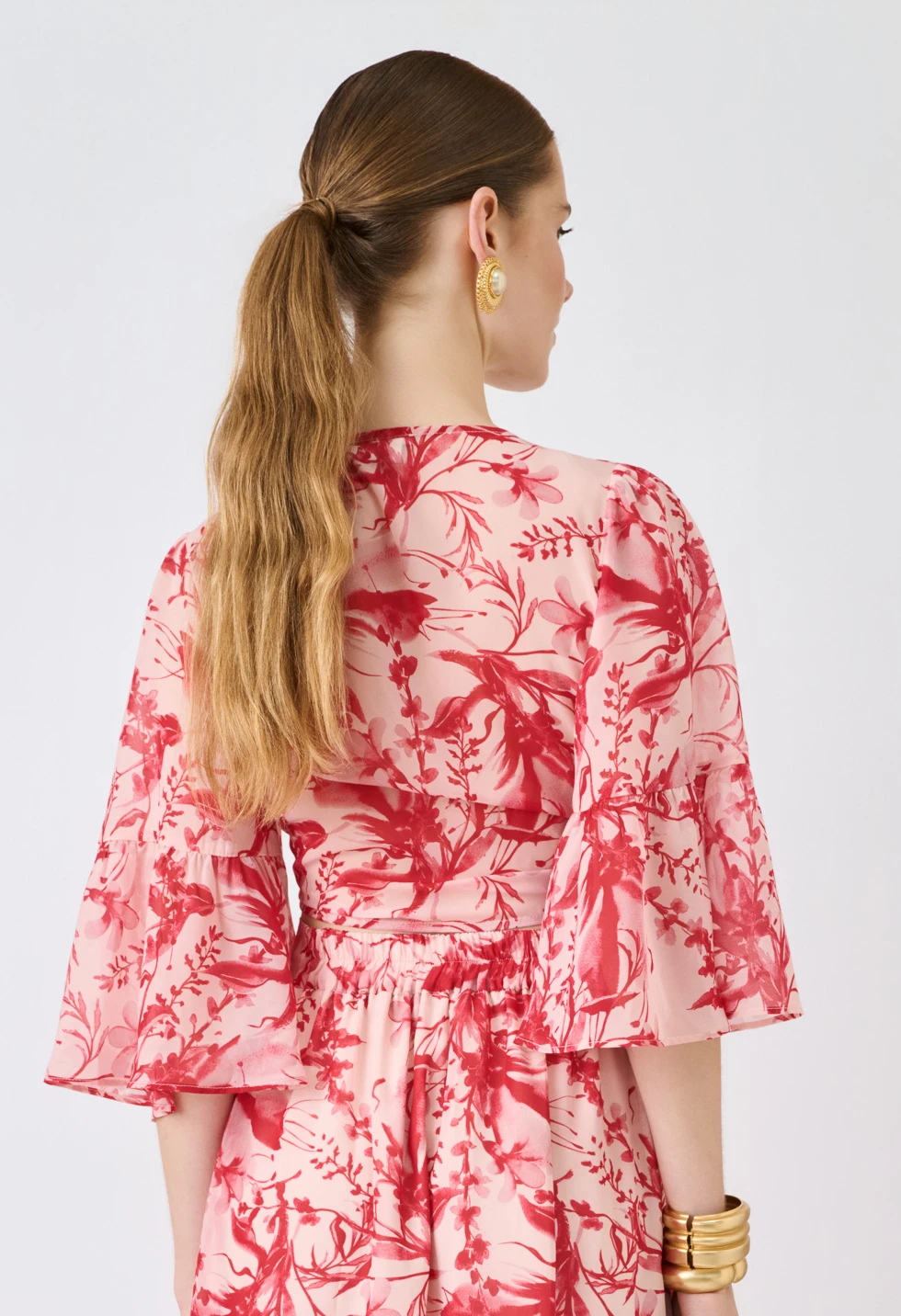 Floral tie-front top με βολάν στα μανίκια - Image 4