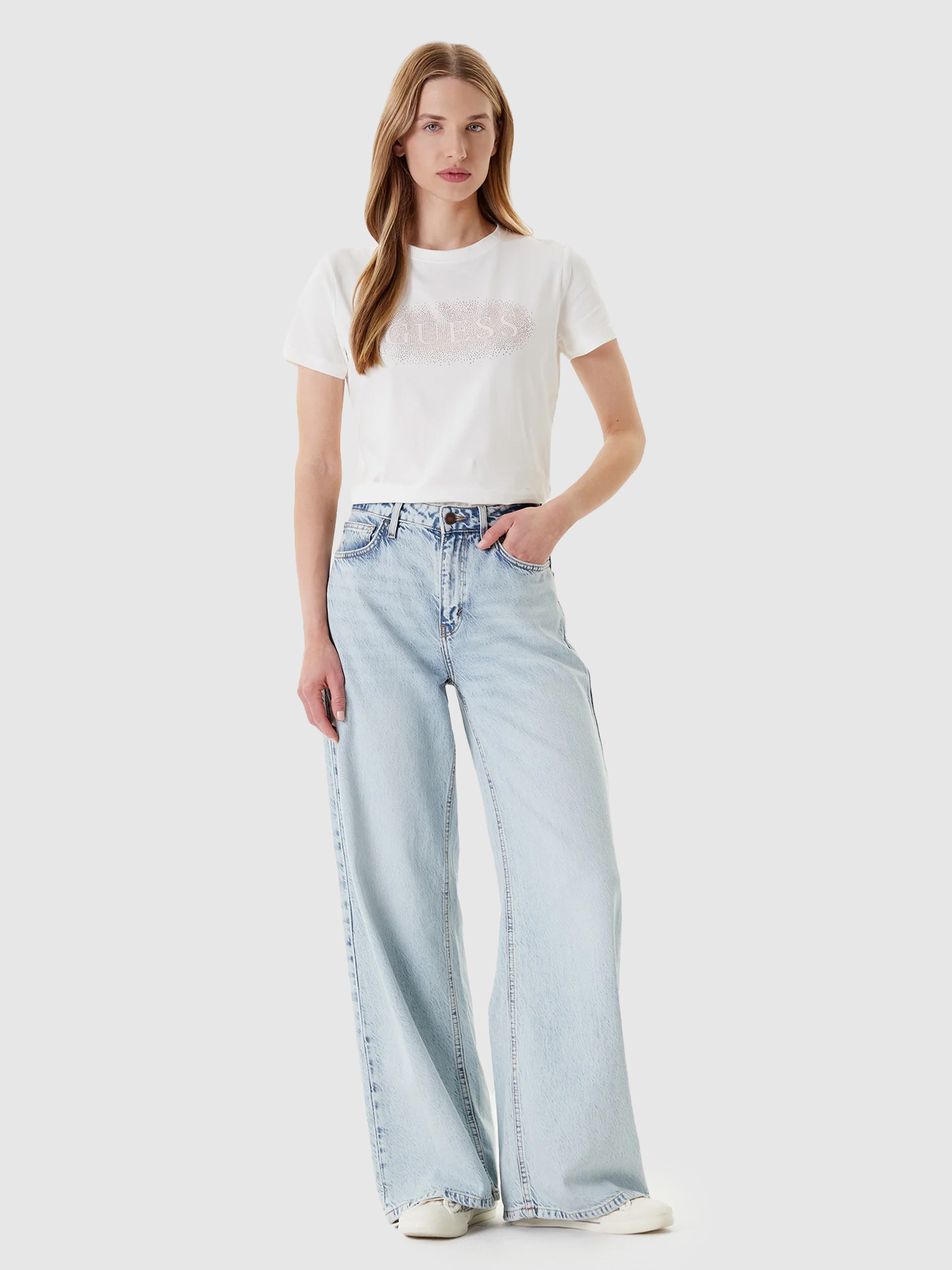 T-shirt guess με στρας λογότυπο - Λευκό
