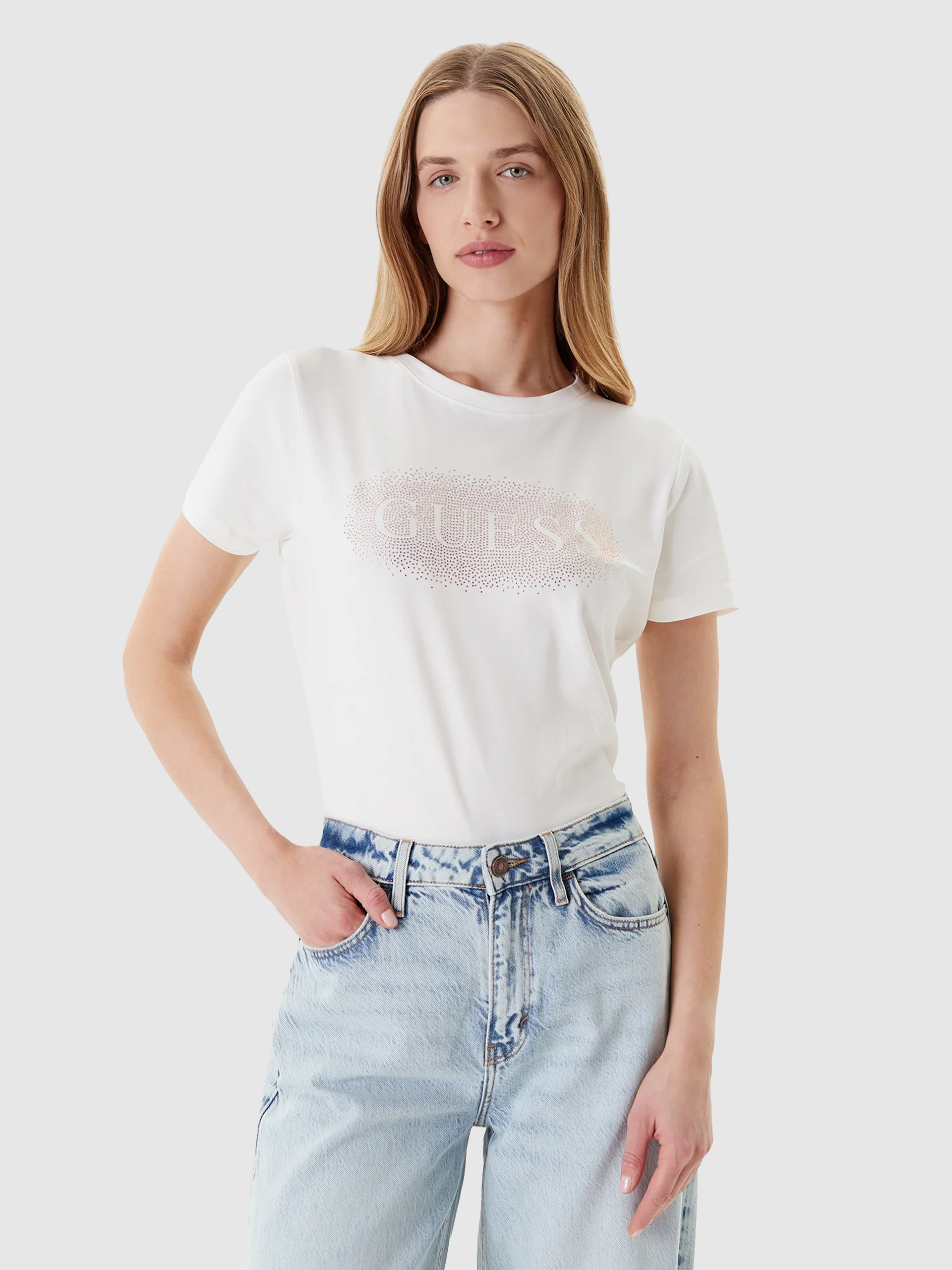 T-shirt guess με στρας λογότυπο - Λευκό
