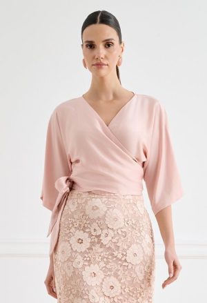 Σατέν κρουαζέ τοπ με δέσιμο στο πλάι