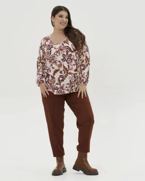 Μπλούζα με floral σχέδιο και μακριά μανίκια plus size