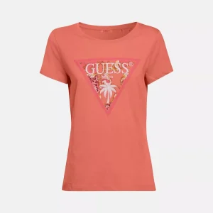 Μπλούζα Guess κοραλί με tropical logo