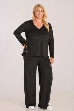 Μπλούζα αλκαντάρα με κουμπιά λεπτομέρειες Plus size