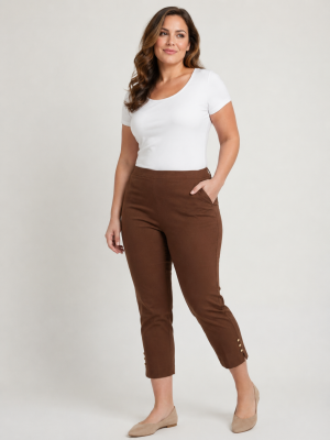 Alternative view of Παντελόνι κάπρι ψηλόμεσο με κουμπιά plus size
