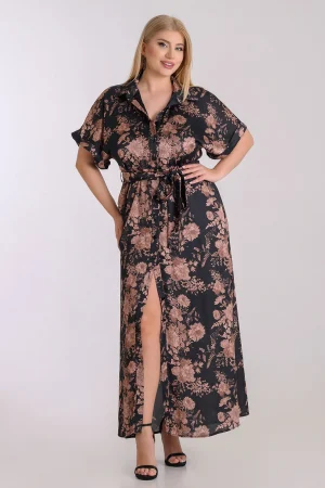 Maxi φόρεμα σατέν floral print plus size