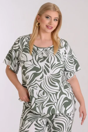 Εμπριμέ μπλούζα με tropical print σε loose γραμμή plus size