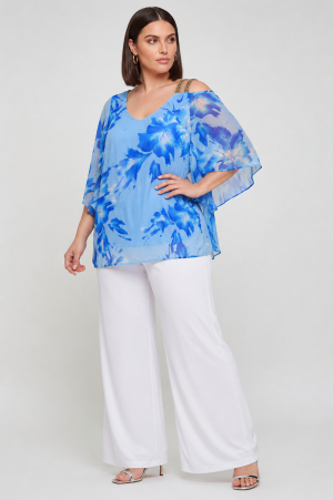 Alternative view of Εμπριμέ μπλούζα μουσελίνα με έξω ώμο plus size