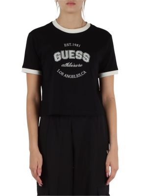 Crop t-shirt με λογότυπο μπροστά