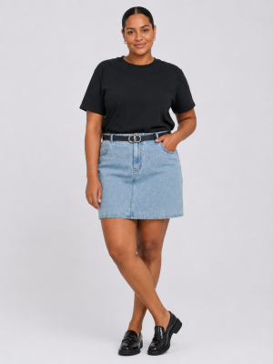 Alternative view of Φούστα τζιν μίνι σε ίσια γραμμή plus size