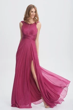 Alternative view of Maxi lurex φόρεμα με draped μέση και σκίσιμο