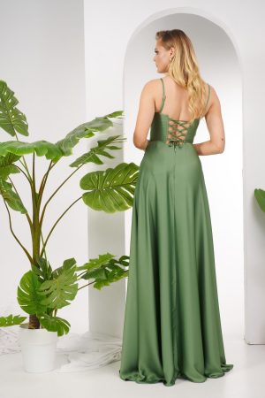 Alternative view of Φόρεμα Maxi Σατέν με Άνοιγμα Μπροστά Olive