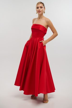Alternative view of Strapless maxi φόρεμα σατέν με πιέτα