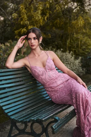 Alternative view of Maxi φόρεμα με glitter σχέδιο και λεπτές τιράντες