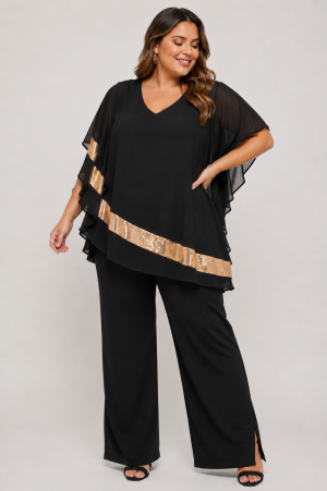 Alternative view of Ασύμμετρη μπλούζα με παγιέτες plus size