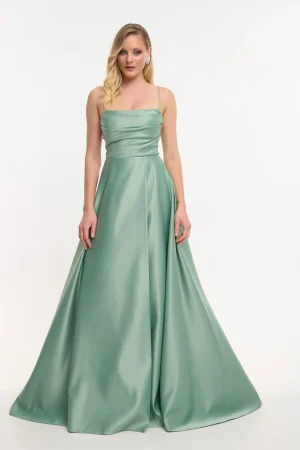 Alternative view of Satin maxi φόρεμα με λεπτές τιράντες