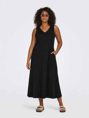Alternative view of Φόρεμα μακρύ αμάνικο με v λαιμόκοψη plus size