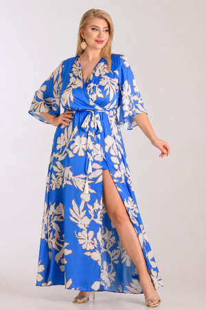 Alternative view of Maxi σατέν φόρεμα κρουαζέ με print plus size
