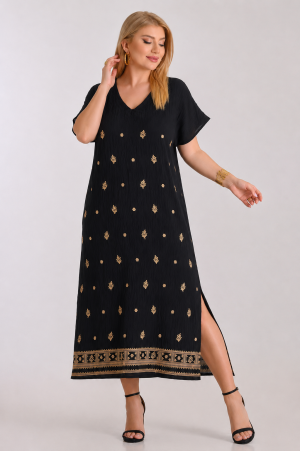 Alternative view of Maxi φόρεμα λινό κεντητό plus size