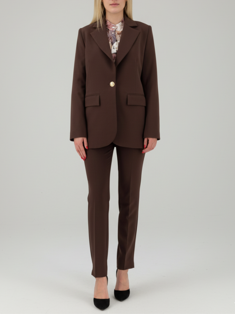 Σοκολατί oversized blazer με χρυσό κουμπί - Image 2