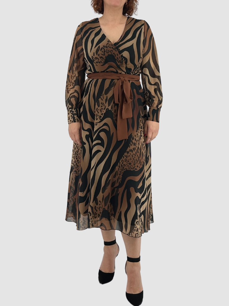 Μίντι φόρεμα κρουαζέ με animal print και ζώνη - Image 6