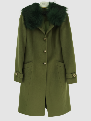 Παλτό σε χακί με πράσινη γούνα στο γιακά