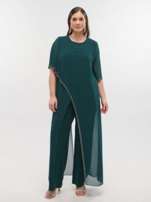 Ολόσωμη Φόρμα Ασύμμετρη με Στρας Σμαραγδί