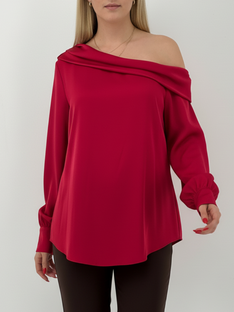 Μπλούζα με off-shoulder λαιμόκοψη - Μπορντό