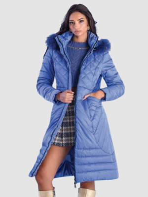 Μπουφάν σε γαλάζιο χρώμα με γούνα