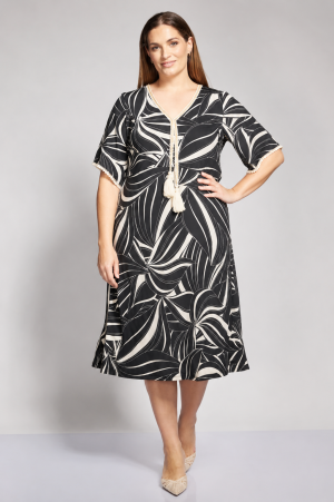 Alternative view of Φόρεμα μίντι με tropical μοτίβο plus size