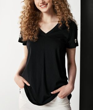 Βαμβακερή κοντομάνικη μπλούζα με στρας