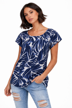 Μπλούζα  φλοράλ κοντομάνικη με άνοιγμα στην πλάτη