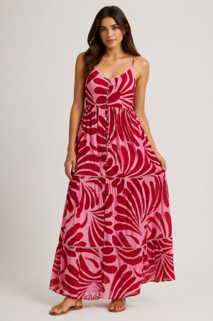 Φόρεμα εμπριμέ μάξι boho από βαμβάκι