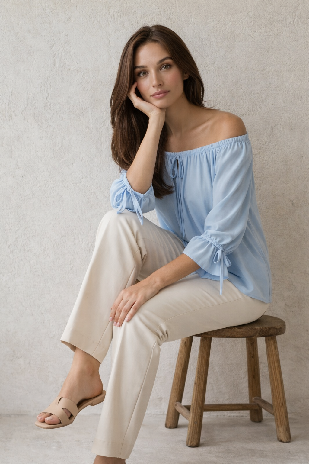 Μπλούζα off shoulder γυναικεία με μακρύ μανίκι και δέσιμο - Image 4