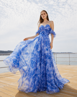 Maxi floral φόρεμα off shoulder με αέρινη κίνηση